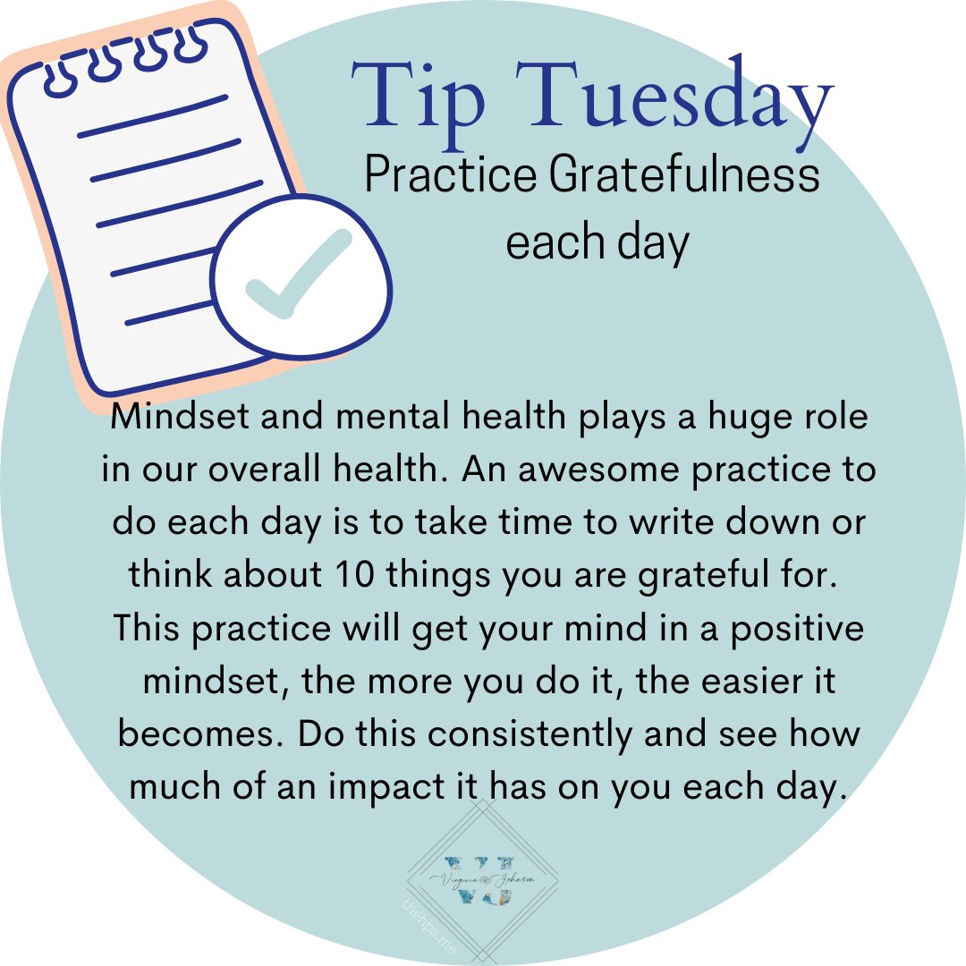 DrVirginia1's tweet photo. Today's Tuesday tip is to count the things your grateful for! Remembering the things your grateful for help you keep a positive mindset. #TipTuesday #gratefulheart https://t.co/id64LU7Fks