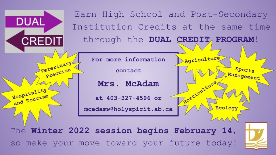 Holy Spirit Catholic School Division (@holyspiritrcsd) on Twitter photo Did you know you can earn high school and post-secondary institution credits at the same time through the Dual Credit Program? For more information, visit:
holyspirit.ab.ca/educational_se…
#hs4 <a href="/cchschool/">Catholic Central</a> <a href="/smttaber/">St. Mary's School (Taber)</a> <a href="/smbischool/">SMSBI</a> <a href="/stmichaelspc/">St. Michael's School</a> Did you know you can earn high school and post-secondary institution credits at the same time through the Dual Credit Program? For more information, visit:
holyspirit.ab.ca/educational_se…
#hs4 <a href="/cchschool/">Catholic Central</a> <a href="/smttaber/">St. Mary's School (Taber)</a> <a href="/smbischool/">SMSBI</a> <a href="/stmichaelspc/">St. Michael's School</a>