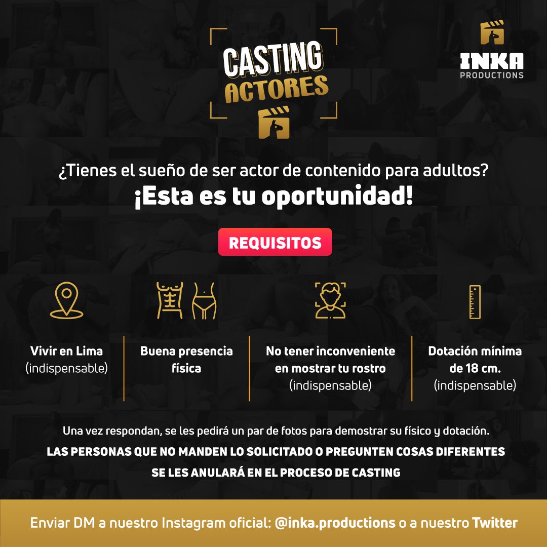 InkaProduction's tweet photo. 👀CONVOCATORIA👀
Deseas ser actriz/actor para nosotros? Esta es tu oportunidad!!!
Mandar mensaje a nuestro IG o en Twitter indicando lo señalado en el presente tweet. Personas que no cumplan, no hablen correctamente al privado o pregunten cosas irrelevantes serán descartados. https://t.co/uVCgrv3hSv