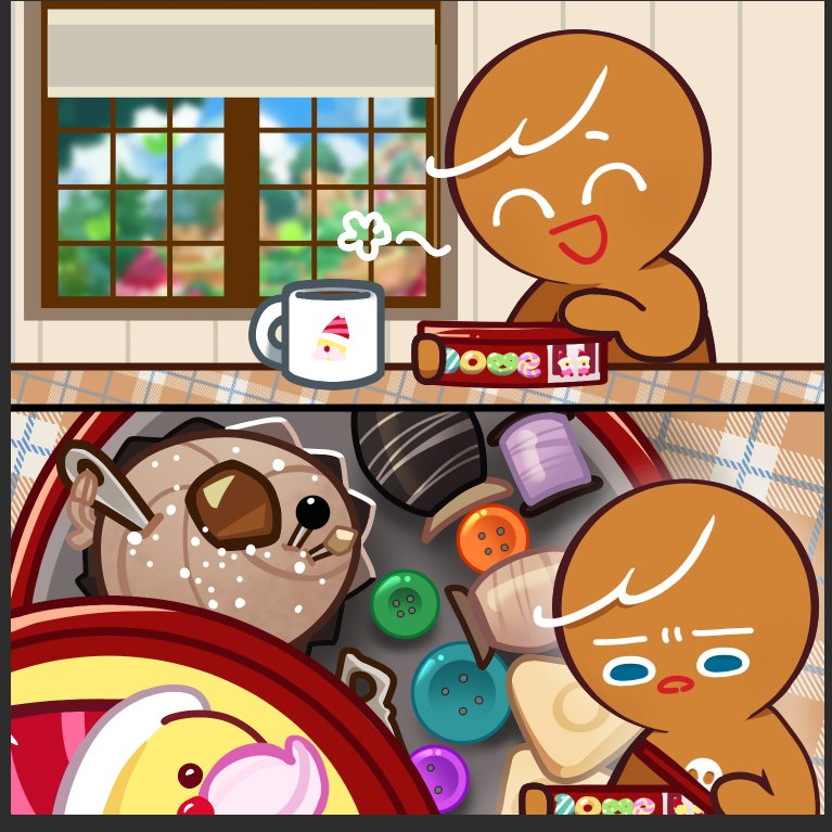 CRKingdomEN's tweet photo. #GingerBrave is also a victim of the ol' bait and switch of the classic "cookies or sewing kit" conundrum!  

#CookieRun #CookieRunKingdom https://t.co/umSL05K54u