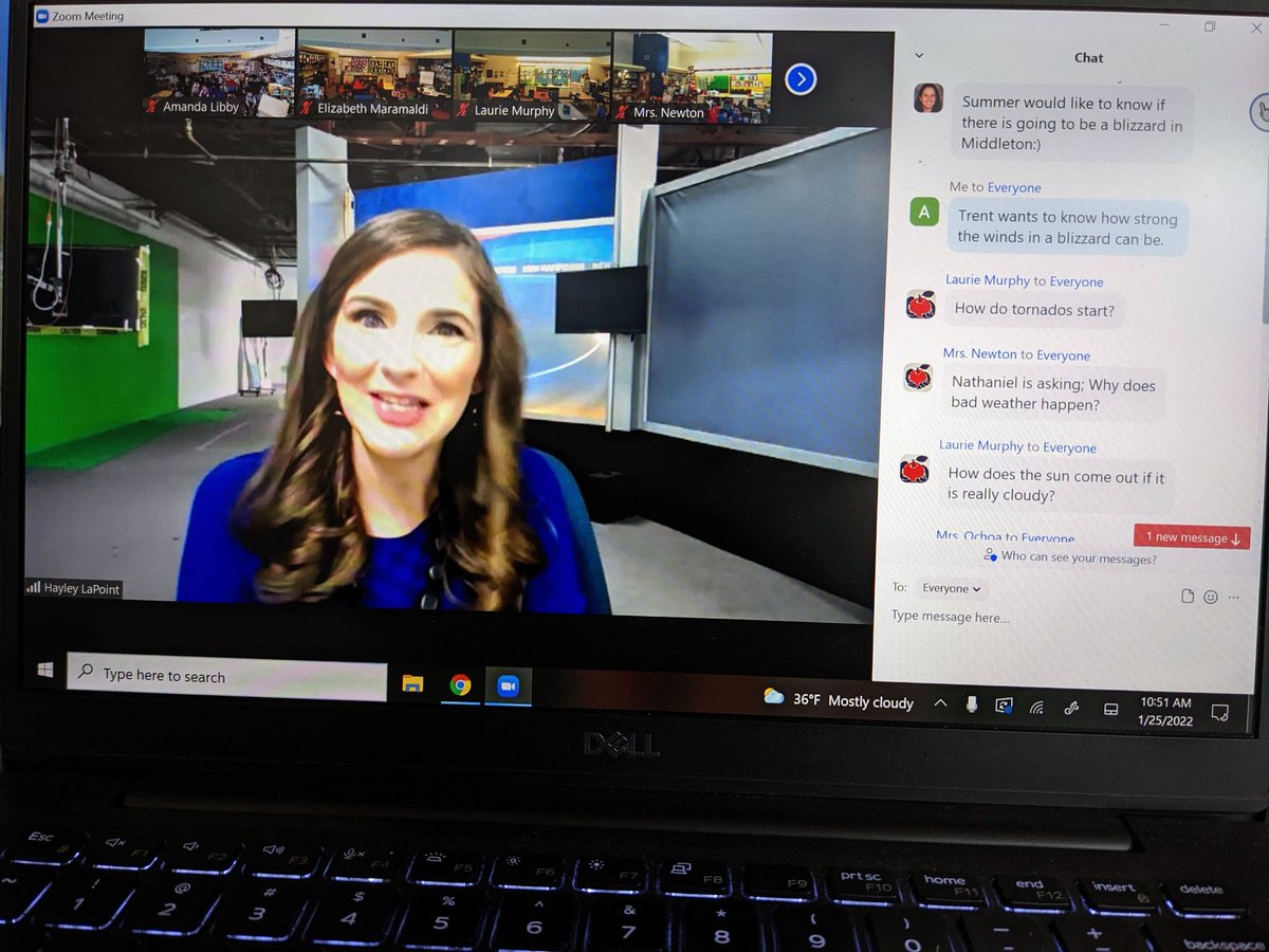 Thank you <a href="/HayleyWMUR/">Hayley LaPoint</a> for zooming w/ K classes at #fullermeadow today! An amazing presentation to further develop Ss' understanding of severe weather. You also taught about different types of clouds &amp; showed them what it's like to be a meteorologist. The kids really enjoyed it!!