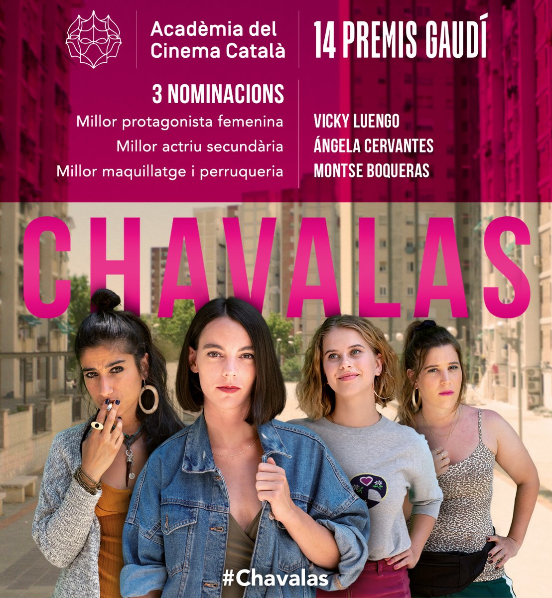 ¡Bravo por #Chavalas! 🙌 La película de <a href="/ohcaroloh/">Carol Rodríguez Colás</a> ha sido nominada a 3⃣ #PremisGaudí: 

🎞 Mejor Actriz Protagonista para <a href="/vickyluengo/">Victoria Luengo</a>  
🎞 Mejor Actriz Secundaria para Ángela Cervantes 
🎞 Mejor maquillaje y peluquería para Montse Boqueras 

¡Enhorabuena a todo el equipo! 🎉