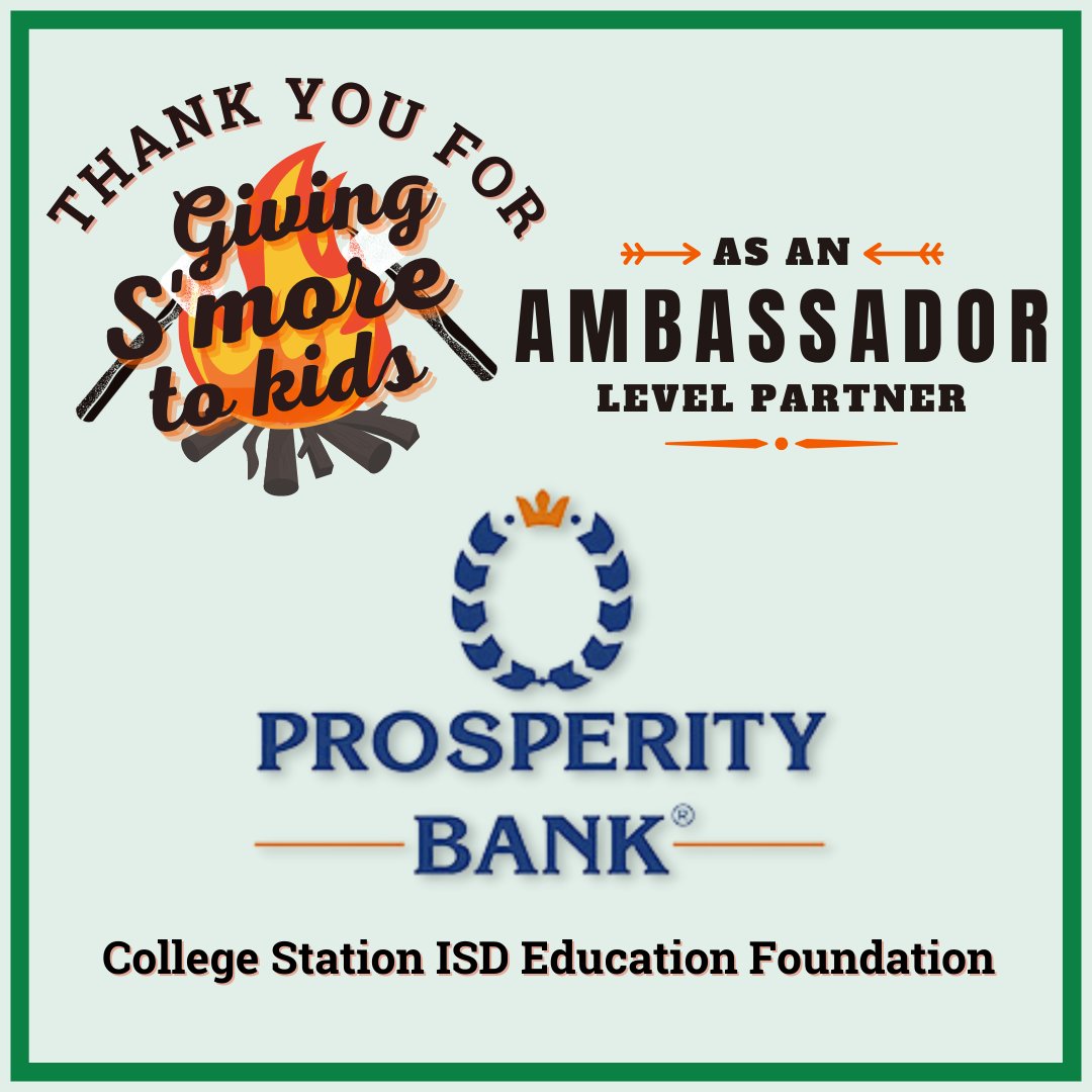Prosperity Bank is GIVING S'MORE TO KIDS through a partnership with the Education Foundation as an AMBASSADOR Level Partner supporting @CSISD students and educators!
See what SWEET things we are doing together: givetokids.csisd.org/programs/overv…
#csisdsweetertogether #wegavesmoretoCSISDkids