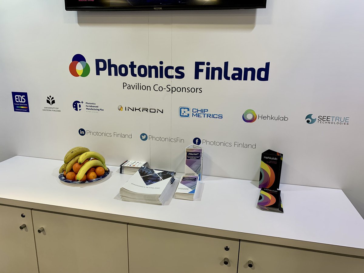 PhotonicsFin's tweet photo. Photonics Finland Pavilion co-sponsors are @europeanoptics @UniEastFinland @PIMAP_Plus @chipmetrics #Inkron #hehkulab and #SeeTrueTechnologies https://t.co/tNbFjHTfrC