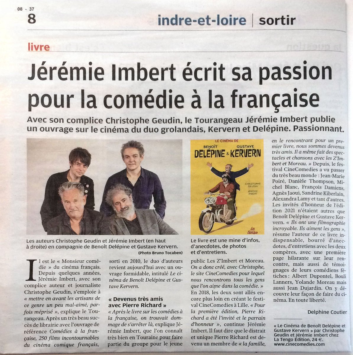 jeremieimbert's tweet photo. Ce matin dans la Nouvelle République… ☀️

#delepine #kervern #pierrerichard #imbertetmoreau #comedie #comediesfrancaises https://t.co/JTv8uiZ0Ll