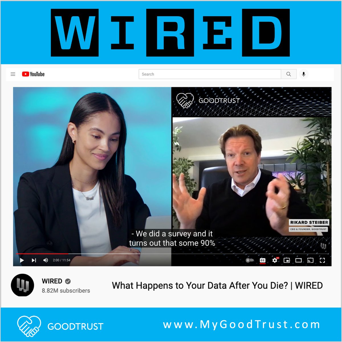 Thank you <a href="/WIRED/">WIRED</a> &amp; <a href="/sineadbovell/">Sinead Bovell</a> for a fascinating story about digital afterlife and <a href="/MyGoodTrust/">GoodTrust</a>! 

Watch the story here: mygoodtrust.com/articles/goodt… 

#estateplanning #digitalafterlife #memories 🚀