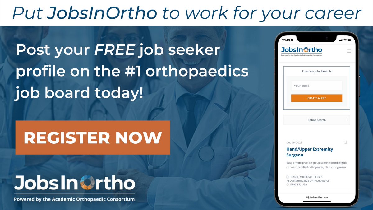 Put JobsInOrtho to work for your career.

Create your #FREE job seeker profile immediately to access postings from over 210 blue-chip employers: hubs.ly/Q012Qc5h0
#OrthopedicSurgeons