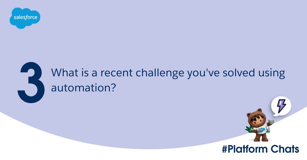 SalesforceforIT's tweet photo. Time to toot your own horn. ๐บ
Q3: What is a recent challenge youโve solved using automation?
#PlatformChats https://t.co/hNttc1CKU3