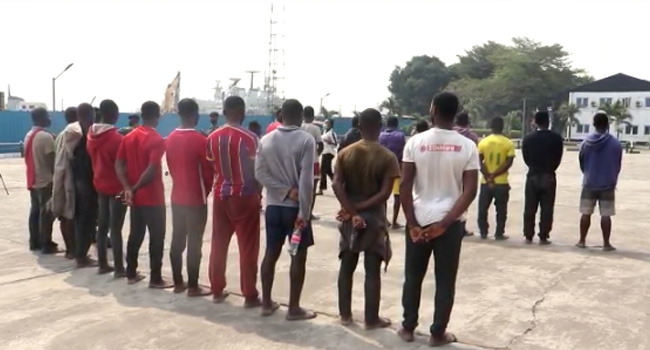 channelstv's tweet photo. Navy Arrests 20 Foreigners, Two Wooden Boats Carrying Cannabis https://t.co/BDP4eGYr5E https://t.co/KoaDOuP1f0