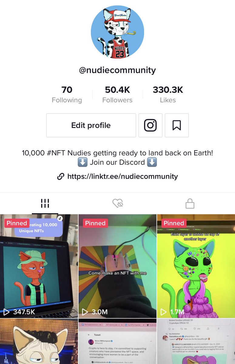 nudiecommunity's tweet image. 50K on #TikTok and officially 3,000,000 views on one of our videos! 🥳

LETS GO NUDIES! 🍾

vm.tiktok.com/TTPdhMhFcC/

#NFTCommunity #NFT #NFTs