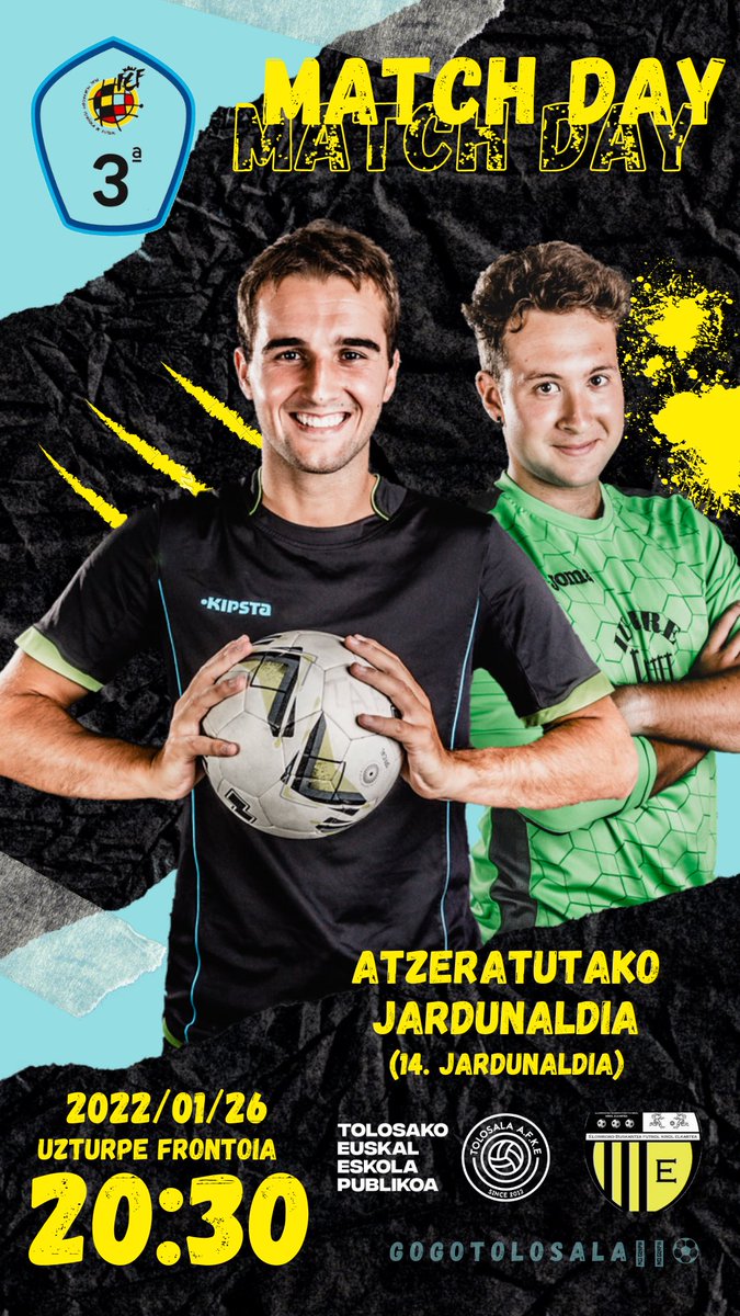 ⚠️ ADI ZALEOK! ⚠️

Biharko egunean, gure elkarteko lehen taldeak 14. Jardunaldian atzeratutako partida jokatuko du:

TEEP Tolosala 🆚 <a href="/elorriokofke/">Elorrioko Buskantza FKE</a> 
📅 Urtarrilak 26, asteazkena
🏟 Uzturpe frontoia
⏰ 20:30
🏆 3. Nazional Maila
🔢 14. Jardunaldia

#GOGOTEEPTOLOSALA💙🖤⚽️