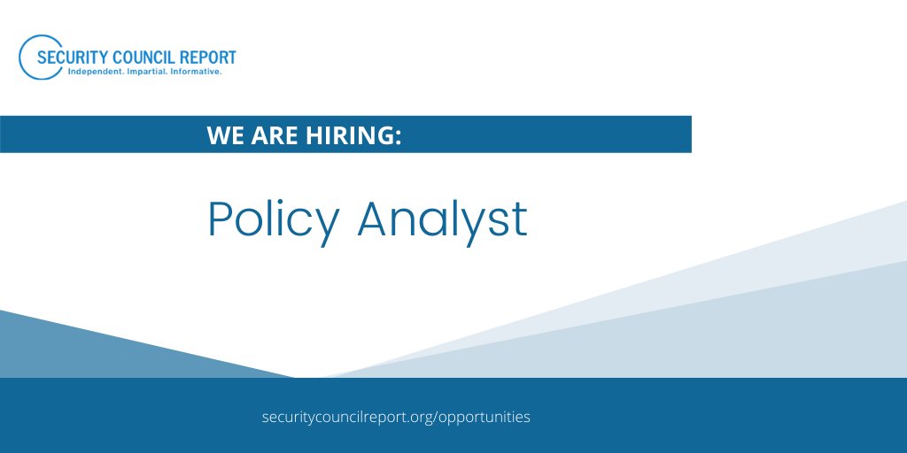 We are #hiring. Interested applicants should send a cover letter with a CV and references to opportunities@securitycouncilreport.org by 11 February 2022. For more information: bit.ly/3AwgqHe