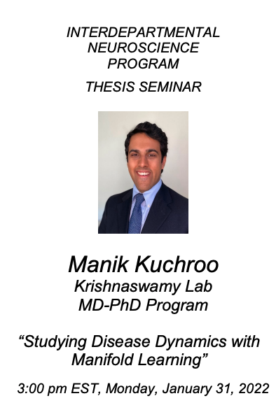 Krishnaswamy Lab (@krishnaswamylab) on Twitter photo Proud to announce the dissertation defense <a href="/mkuchroo/">Manik Kuchroo</a>, who has worked on amazing projects involving coarse graining of data, visualization and multimodal data integration. DM me for zoom link! Proud to announce the dissertation defense <a href="/mkuchroo/">Manik Kuchroo</a>, who has worked on amazing projects involving coarse graining of data, visualization and multimodal data integration. DM me for zoom link!
