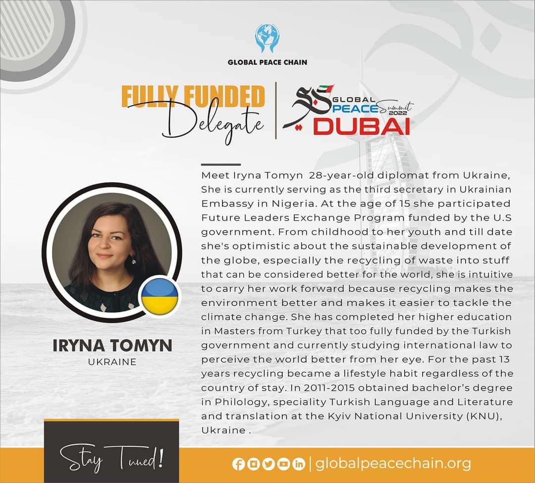Fully Funded Delegate # 01:
Ms. Iryna Tomyn
#Ukraine 🇺🇦 
Congratulations on securing place in funded category out of numerous applications across the globe.
Young Leaders, we have started sharing results and will complete the process in next few hours.

Please stay tuned! 🤞