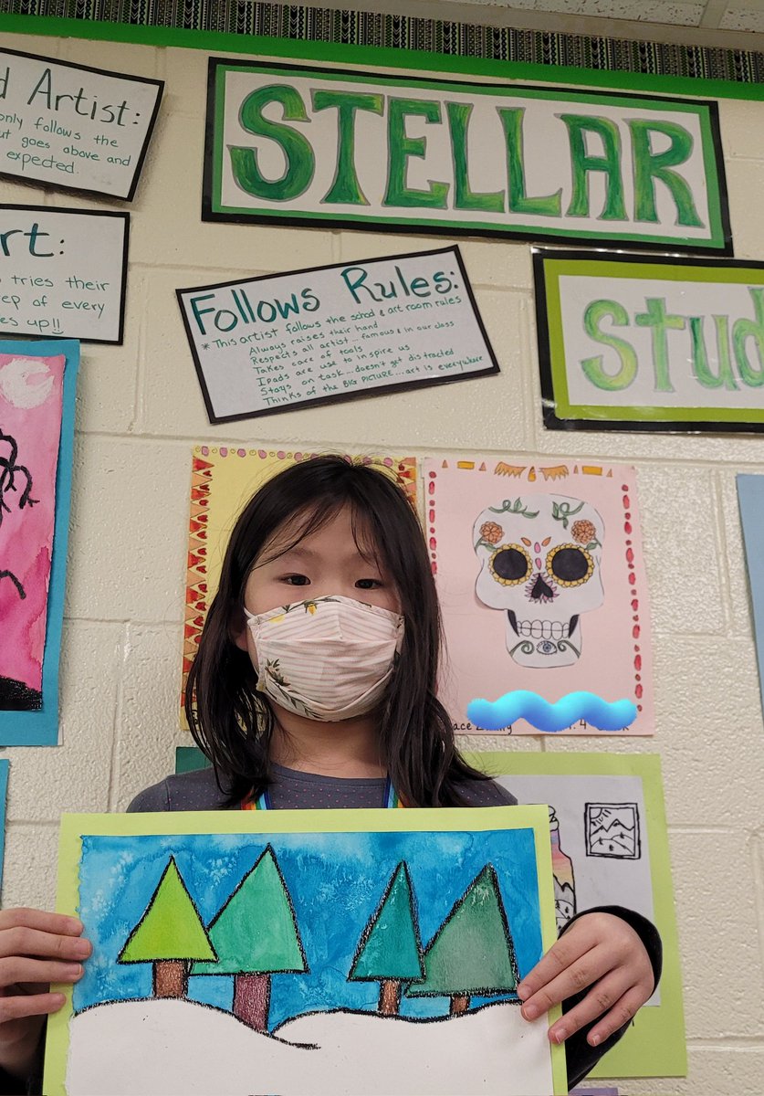 Congratulations to my Stellar Student from McNulty's Third Grade!  She did a great job on her winter watercolor!!  Our goal was to experiment with watercolors.  we tried to create four different shades of green-color mixing, crayon resist and salt technique!! <a href="/Mrs_M_McNulty/">Mrs. McNulty</a>