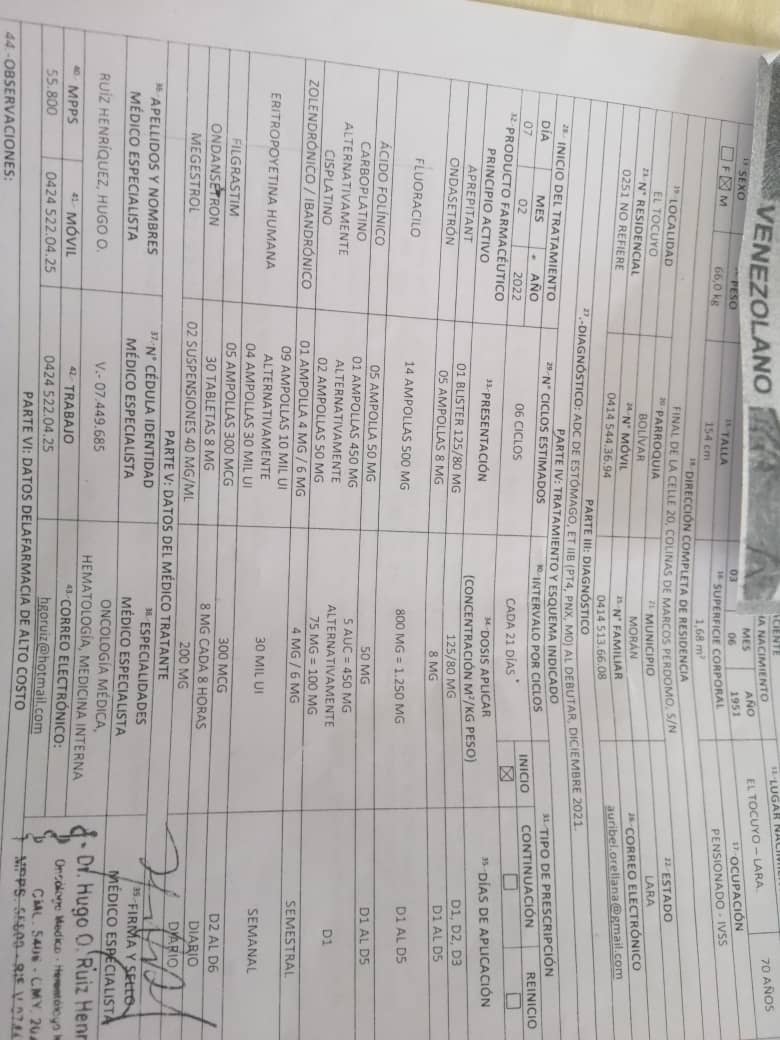 Alguien que sepa donde puedan ayudarme a encontrar estas medicinas para iniciar las Quimioterapias de mi papá. 
Ayudame a Difundir hasta encontrar alguna Fundación 🙏🏻 

<a href="/FarahMiranda/">FarahCarolinaMiranda💛</a> <a href="/JorgeEickhoff/">Georg Eickhoff</a>