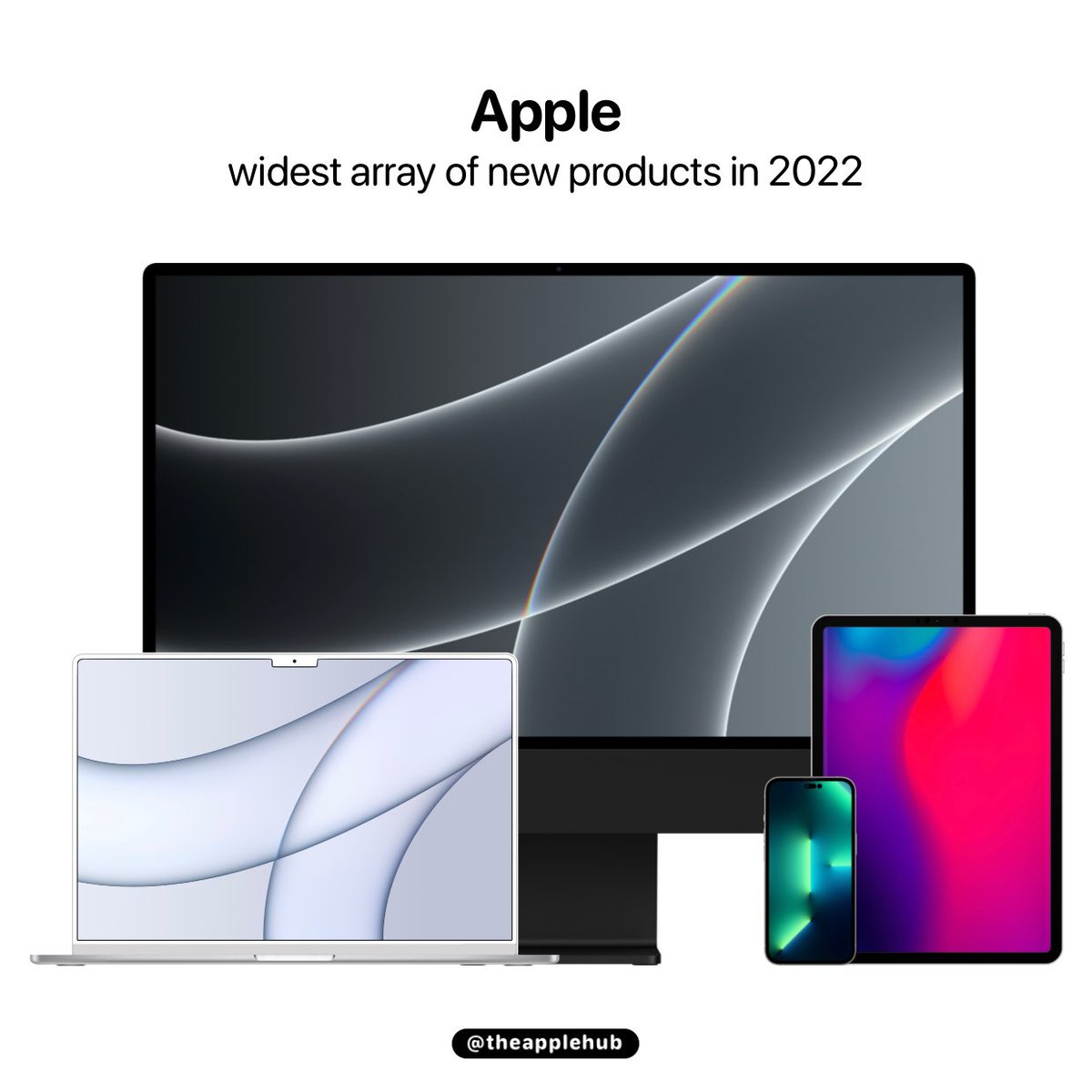 theapplehub's tweet image. According to Bloomberg’s Mark Gurman, Apple is planning to launch &quot;the widest array&quot; of new devices ever this fall with several new products in the works including four new iPhones, a larger iMac, three Apple Watch models, new iPad Pro models, a redesigned MacBook Air, and more