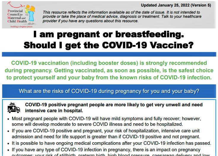 PCMCH_ON's tweet photo. Our #CovidVaccination info sheet for #pregnant &amp; #breastfeeding individuals now updated to reflect the current situation with the #OmicronVariant Those at any stage of a pregnancy are strongly recommended to #GetVaccinated Available in English &amp; French: https://t.co/g3e8nZwJZY https://t.co/F1Ad8n6fzl
