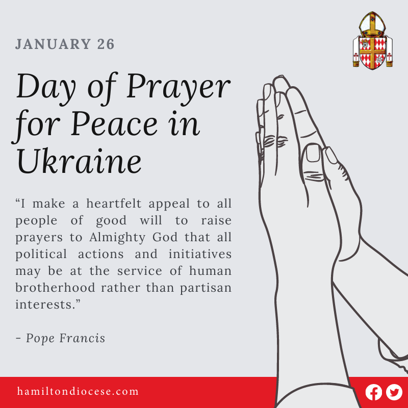 Pope Francis has called us to pray tomorrow for peace in the Ukraine. With God all things are possible! https://t.co/sOJ9SowLOm
