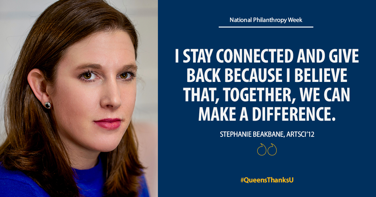 #Gratituesday: As a student, Stephanie Beakbane, Artsci’12, made a gift to Queen’s to support mental health on campus. Today she continues to give her time and money because she believes it is making a difference.

Find out more ▶️ bit.ly/3KBwITQ

#QueensThanksU