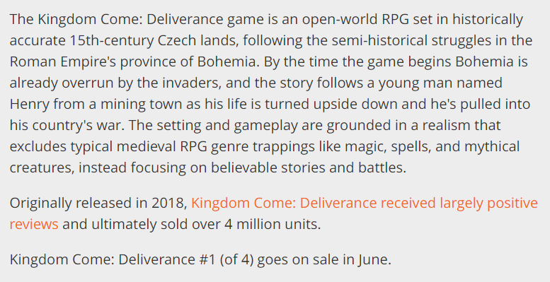 KevinRoditeli's tweet photo. Announcement! @allhailbehemoth next license comic book series is... 👀

Kingdom Come: Deliverance,
the award-winning RPG hit video game that took the world by storm with multi-million units sold!
https://t.co/OaaJKFP9Qr

Available in stores this June. ⚔️ #KingdomComeDeliverance https://t.co/g2XcOiMA1s