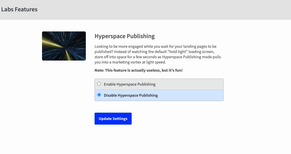 Just saw this fun little Easter egg in the Labs feature from the team at <a href="/unbounce/">unbounce</a> - not sure how long it's been there but I will be partaking in Hyperspace from now on!