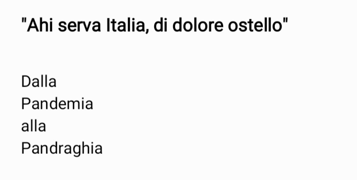 RobertoPasini9's tweet photo. "Ahi serva Italia, di dolore ostello"

#letteratura #literature #letteraturacontemporanea #contemporaryliterature #poesia #poetry #poesiacontemporanea #contemporarypoetry #scrivere #leggere #scrittori #poeti #autori #nogreenpass #nogreenpassobbligatorio #dittaturasanitaria https://t.co/qnlEidgbE8