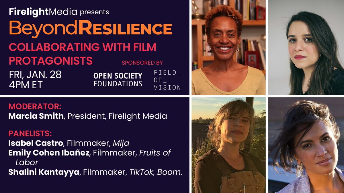 firelightmedia's tweet image. Isabel Castro joins our #BeyondResilience #Sundance panel discussion &quot;Collaborating with Documentary Protagonists&quot; this Friday at 4pm ET, alongside #DocLabAlumni Emily Cohen Ibañez &amp;amp; Shalini Kantayya. RSVP to attend: eventbrite.com/e/beyond-resil…