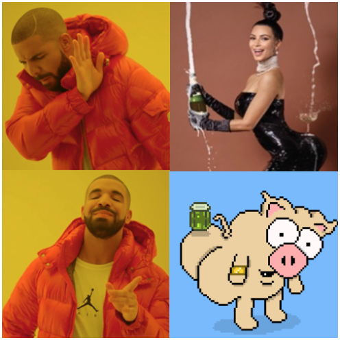 21jack2's tweet photo. Do you prefer Champagne or Pickle Juice? #cryptoasspigs #Kanye #KimKardashian #opensea #Meatloaf #Bacon @Wizard_Skull Get You some of THAT! https://t.co/Zvf8xZYx5c