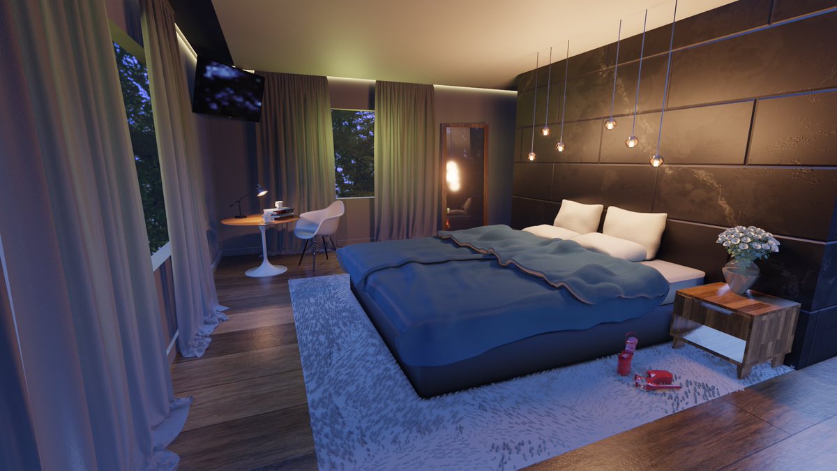 Ponsi__'s tweet photo. Made an advanced version of a bedroom now! Followed a video and learned a lot :). I'm happy with my end result. #blender #Blender3d #3dmodeling #3dmodeling #bedroom #blendermodel https://t.co/awfGgpGaku