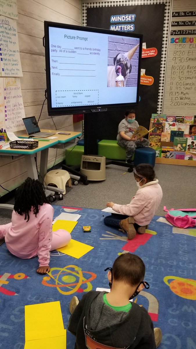 CastleSTEAM's tweet photo. Writing, writing everywhere! Our 2nd Grade students, in Mrs. Silva's Class, work on a collaboratively planned writing prompt, complete with sentence frames, word banks, and visuals. #togetherwearestrong #wearepbv #castlesteam #scaffoldsinplace #visualwritingprompt #writenow https://t.co/CTl8PZteYT