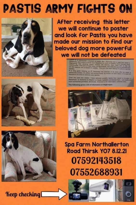 Valgorec's tweet photo. Please share what happened.
We lost our dog in December and have put posters everywhere for him. Someone evil ripped them all down and sent us them back in an anonymous parcel. News was on media. #findpastis #MissingDog #dogsoftwitter #Yorkshire #dogs https://t.co/YWupmPi7mU