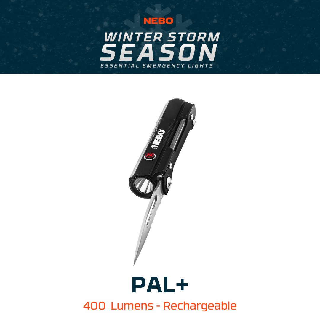 nebotools's tweet photo. The PAL+ is a 3-in-1 power bank, flashlight, and folding knife that conveniently fits in your Emergency Kit! #NEBO #PAL+ #WinterSeason https://t.co/UyUWnDkaLw https://t.co/Ic9fK8G0OO