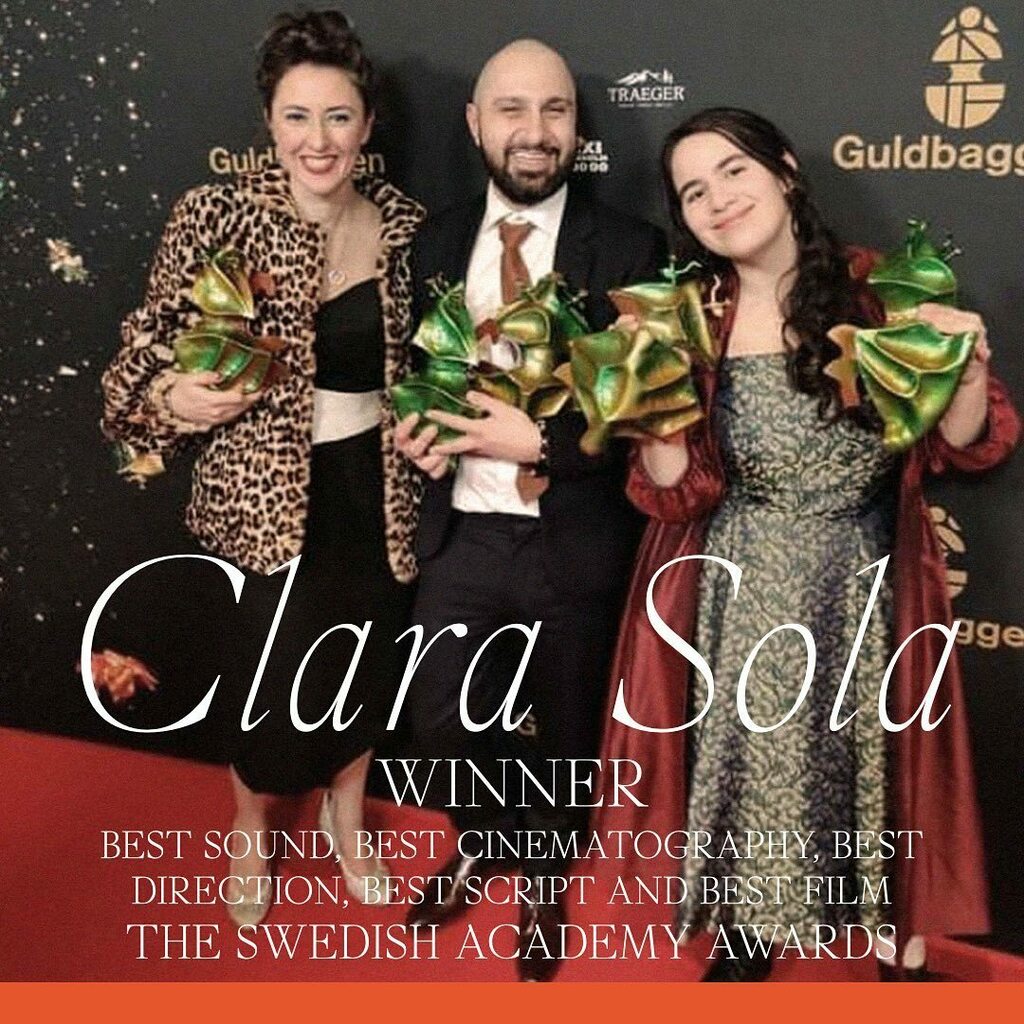 We are proud to announce that CLARA SOLA has been awarded for Best Sound, Best Cinematography, Best Direction, Best Script and Best Film at the Swedish Academy Awards!
Congratulations to the team for achieving such a honor.
Well deserved!

#ClaraSola… instagr.am/p/CZKlCvGvILv/