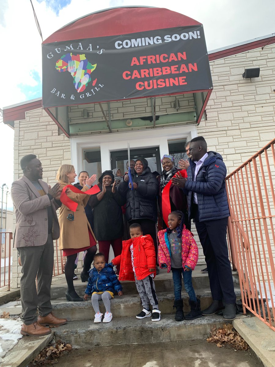 MayorJoyceCraig's tweet photo. It was a pleasure to officially cut the ribbon on Manchester's newest Afro-Caribbean restaurant this afternoon! 

Located at 342 Lincoln St, Gumaas's Bar &amp; Grill is family-owned and is sure to be a fantastic addition to Manchester's culinary scene. Congratulations! #MHTpride https://t.co/7J7XUnogD8