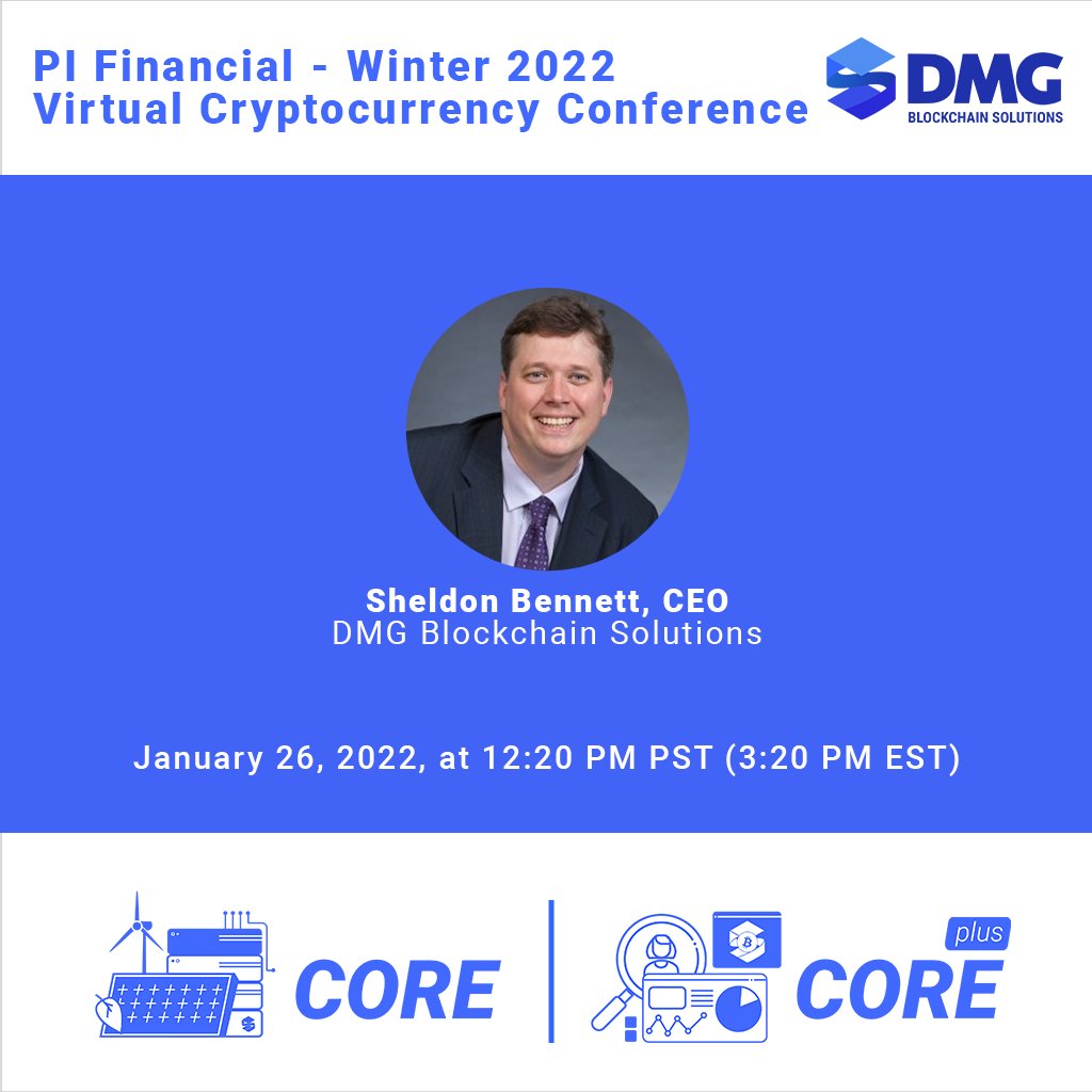 DMG Blockchain Solutions is presenting @PIFinancialCorp Winter 2022 Virtual Cryptocurrency  Conference, taking place on January 26, 2022. CEO, Sheldon Bennett presents  at 12:20 pm PST (3:20 pm EST). Register FREE at: https://t.co/Zrz3K3OfDT $
