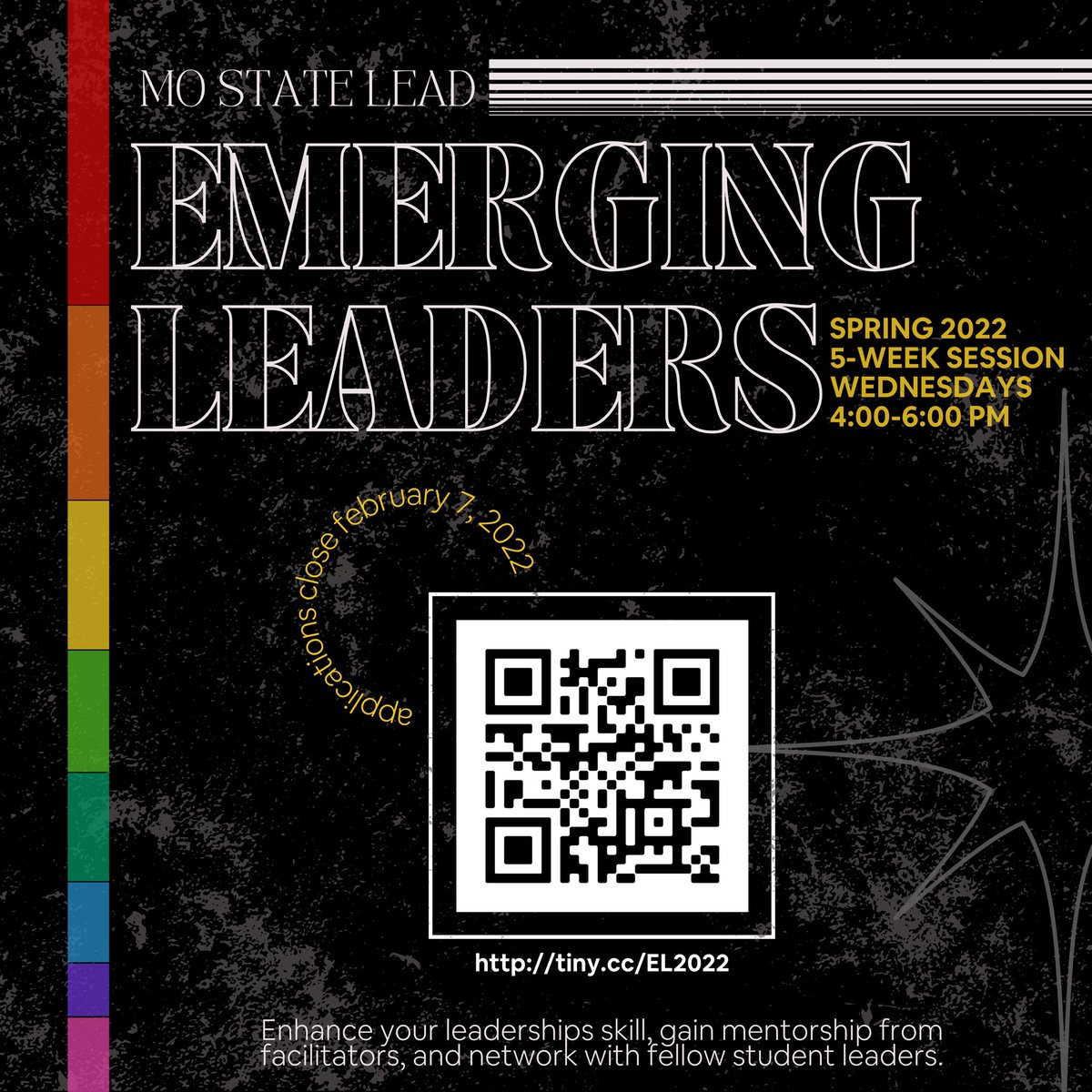 MO State Lead (@mostatelead) on Twitter photo Spring 2022 Emerging Leaders applications are LIVE!  Guest speakers, interactive leadership training, networking with MSU’s future leaders... 
You are NOT going to want to miss out on this opportunity! ⚡️
APPLY HERE: tiny.cc/EL2022 Spring 2022 Emerging Leaders applications are LIVE!  Guest speakers, interactive leadership training, networking with MSU’s future leaders... 
You are NOT going to want to miss out on this opportunity! ⚡️
APPLY HERE: tiny.cc/EL2022