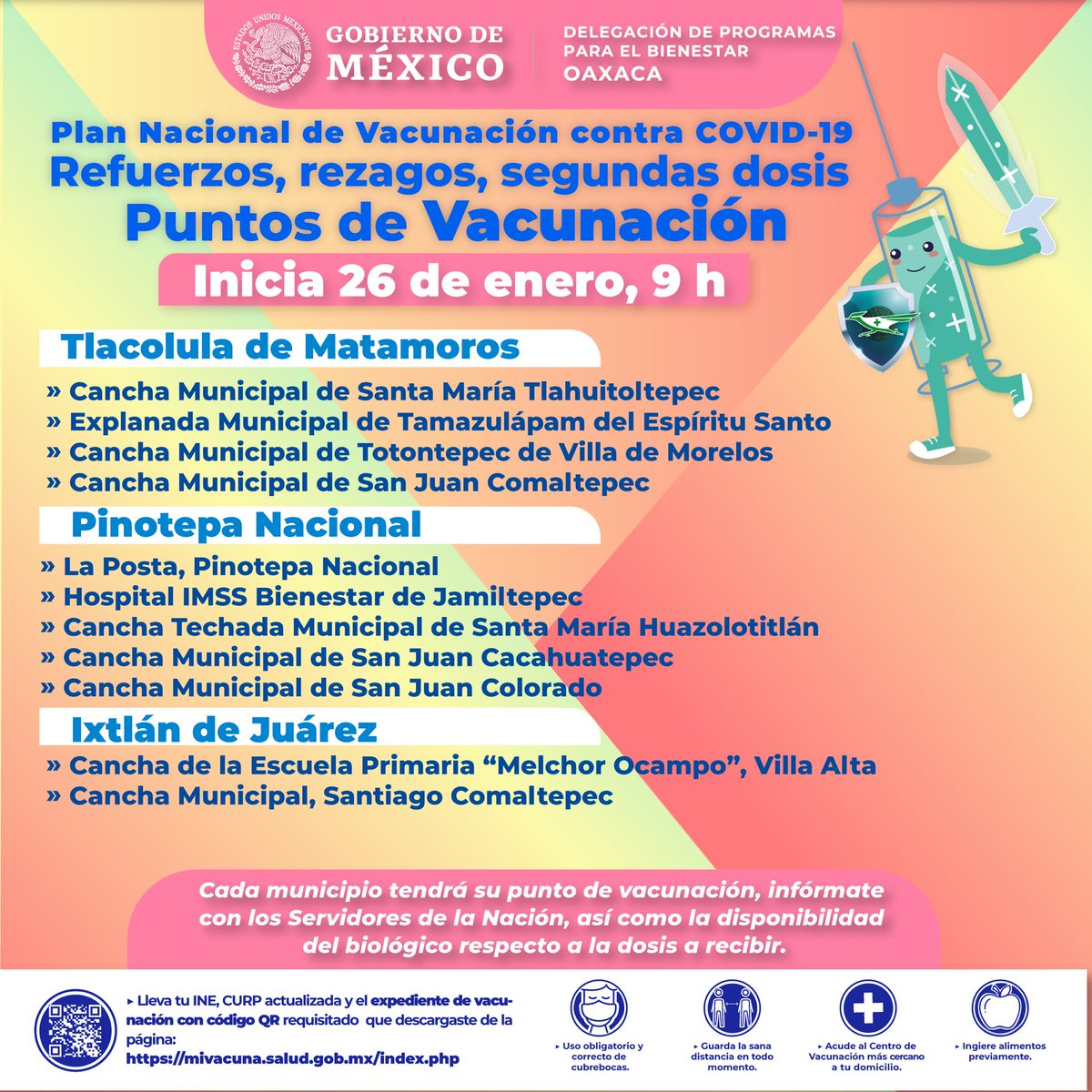 NancyOrtizOax's tweet photo. A partir del 26 de enero, se instalarán 50 puntos de vacunación en diferentes municipios para aplicar dosis de refuerzo y atender casos de rezago. Toda la información se encuentra en las imágenes.⬇️
#MeVacunoXOaxaca https://t.co/7COLllXIRW
