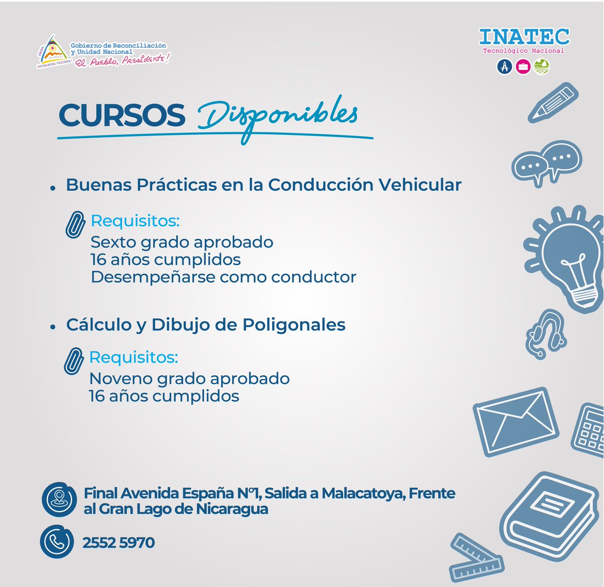 CTPedroAGranada's tweet photo. 📝¡Matrículas Abiertas! 🥳

✅Cursos de Capacitación técnica, disponibles en el Centro Tecnológico Pedro Aráuz Palacios, Granada.🛡📚

#SoyTecNicaragua  🇳🇮 https://t.co/WjdsaOB9qr