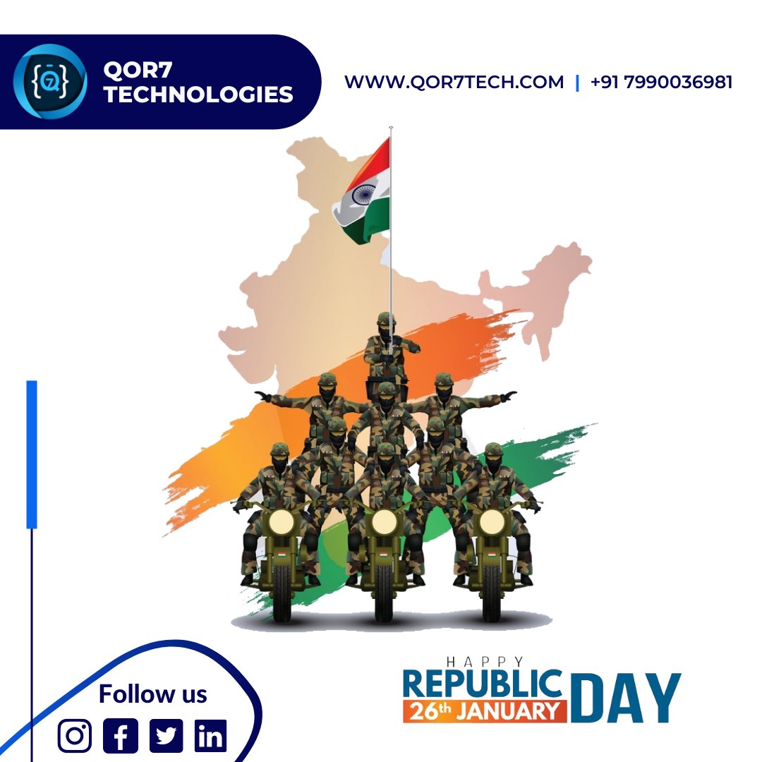 qor7tech's tweet photo. On this special occasion, let us make a promise to our motherland that we will do all we can to enrich and preserve our heritage and our national ethos. Wishing you all a very Happy Republic Day 2022!

From 
Qor7 Technologies 

#RepublicDay #republicday #republicdayindia #qor7 https://t.co/dldl5uHkm0