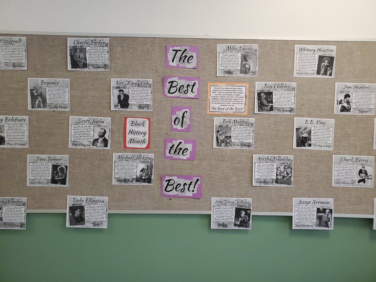 HeatlyLibrarian's tweet photo. The other bulletin board creation. This one all about famous black musicians. https://t.co/ZdubU8PLew