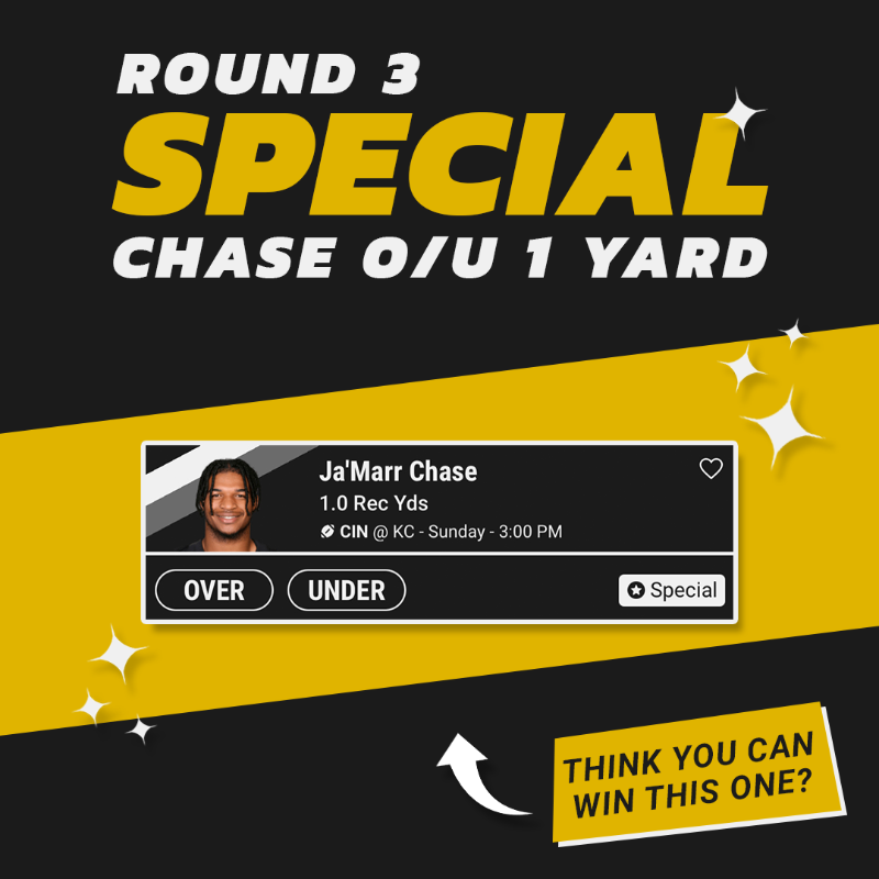 Underdog's tweet photo. PLAYOFF SPECIAL: Will Ja'Marr have a receiving yard on Sunday? Take the gimme and boost your shot to win 20x your money playing Pick'em this weekend!  🏈

New User? We’ll double your first deposit.