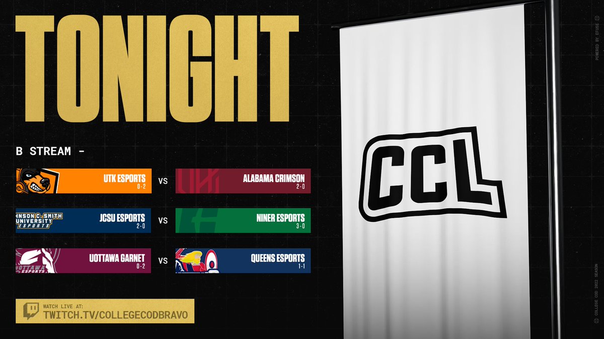 College CoD (@collegecod) on Twitter photo Week 2 of #CCL2022 continues with a Top 25 Garden State Showdown. Can #25 <a href="/HighlandersCoD/">NJIT Call of Duty</a> find revenge against #20 <a href="/RutgersCOD/">Rutgers COD</a> after suffering a 2-3 loss last year?
Tune in at 7:30PM ET to find out!
๐บ twitch.tv/CollegeCoD
๐บ twitch.tv/CollegeCoDBravo Week 2 of #CCL2022 continues with a Top 25 Garden State Showdown. Can #25 <a href="/HighlandersCoD/">NJIT Call of Duty</a> find revenge against #20 <a href="/RutgersCOD/">Rutgers COD</a> after suffering a 2-3 loss last year?
Tune in at 7:30PM ET to find out!
๐บ twitch.tv/CollegeCoD
๐บ twitch.tv/CollegeCoDBravo