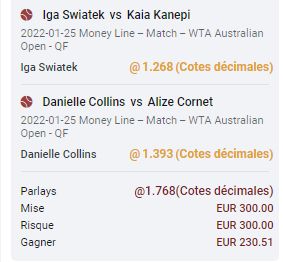 munes___'s tweet photo. #AusOpen 

Swiatek + Collins @ 1.76

Mise : 2%

Un combi en 1/4 GC ça m'fait chier, mais j'ai du mal à voir une défaite d'une des 2 ici qui sont mentalement &amp; tennistiquement au dessus

S'inscrire sur Pinnacle pour suivre mes bets aux meilleures cotes : https://t.co/vPuz8PN8JW https://t.co/disu13j5l4