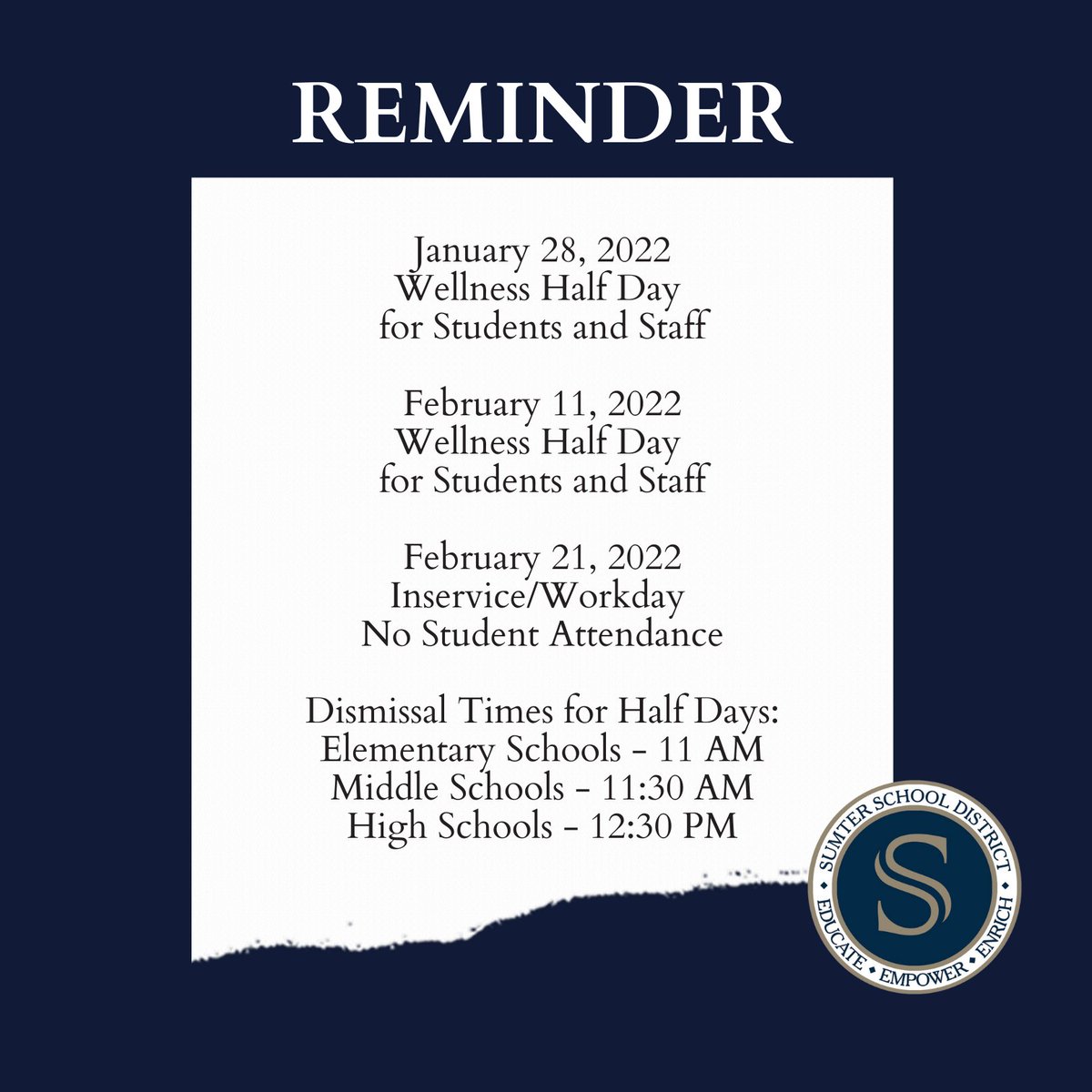 SumterSCSchools's tweet image. #SumterStrong #ourWayForward #SelfCare  @DrPenK