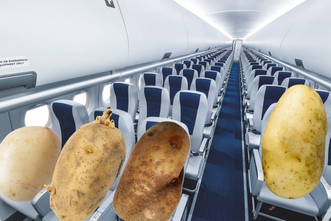 potatoes photoshopped into airplane seats