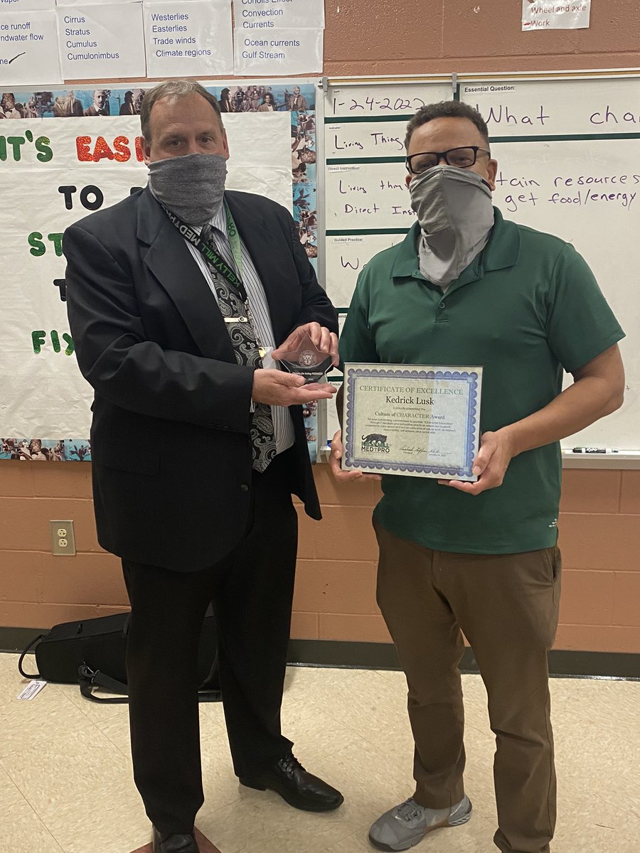 KMMPMPanthers's tweet photo. Congrats to #KMMPM's latest Culture of Excellence Award recipients! @mrshillsc received the Joy Giver Award for her commitment to #ExpressingJoy &amp; Kedrick Lusk was proudly presented the Culture of Character Award for providing #CharacterEd through @7Mindsets. You are #Premier! https://t.co/yp4v5Nyrfk