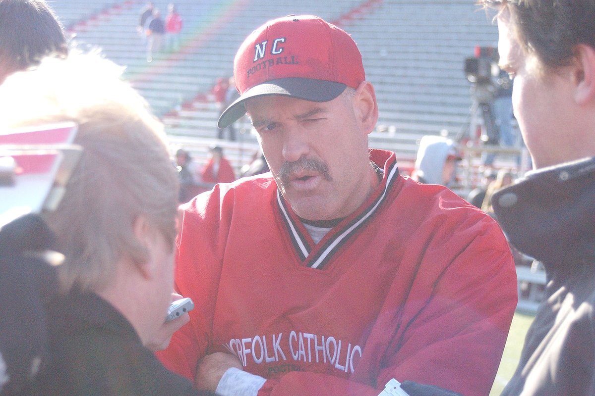 HuskerlandBob's tweet photo. Over the years our friend @jeff_bellar has certainly had plenty of practice at this, the post-championship game win interview. Circa 2004, after @NorfolkCatholic beat @BC_Cardinals in the C-1 title game. @NCRedZone @NebraskaCoach https://t.co/xc9satlZn8