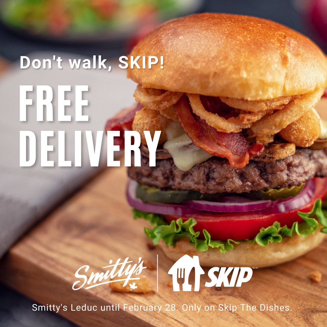 #skipthedishes
#freedelivery
#allyourfavorites
#smittys 
#smittyscanada
#smittysleduc
#leduc
#mainstreetleduc
#ultimatemozzaburger
#burger