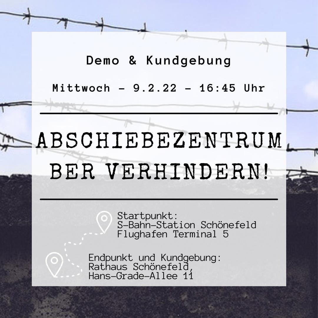 WTF! Am BER soll ein neues #Abschiebezentrum entstehen 🤬 Schließt euch dem Widerstand dagegen an! Kommt am 9. Februar mit zum BER. #b0902